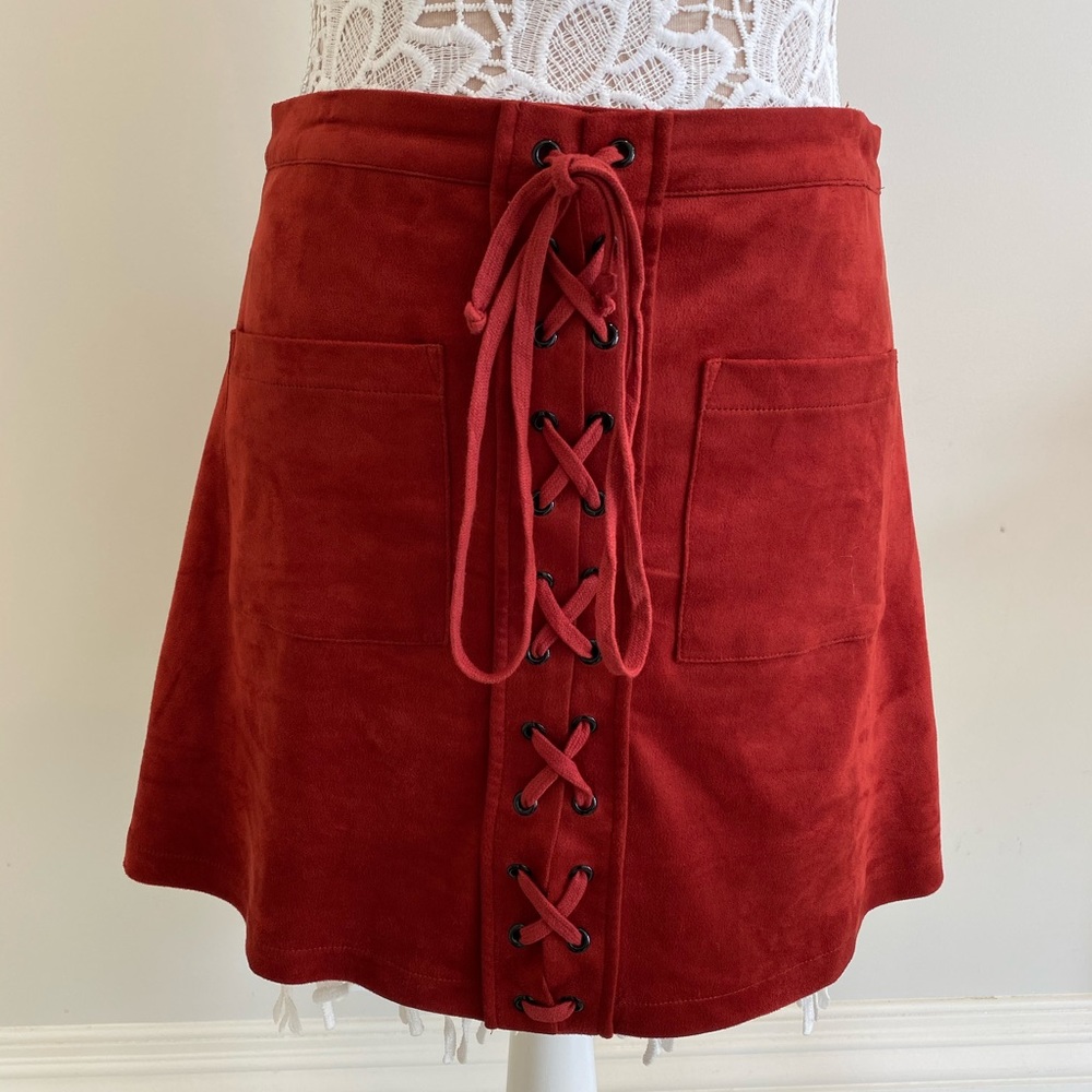 NWT - Gab Kate “I Found You” Suede Lace Up Skirt